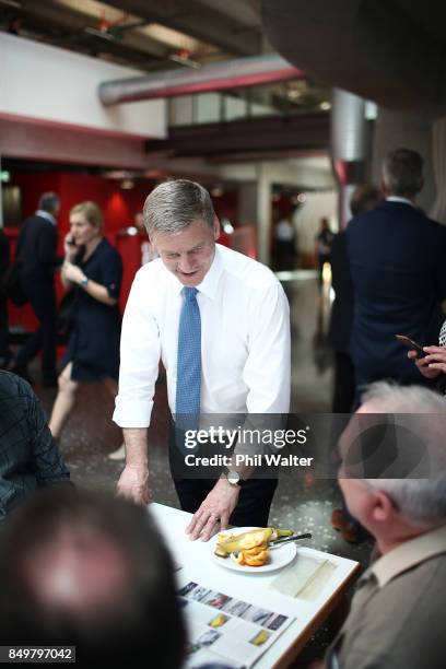 Prime Minister Bill English meets with staff from ANZ in Auckland's Viaduct Harbour on September 20, 2017 in Auckland, New Zealand. Voters head to...