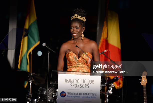 The Award for Innovation and Technology honoree Chief Brand Officer, Uber Bozoma Saint John accepts her award during The Africa-America Institute...