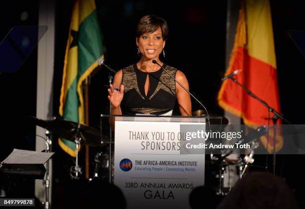 Sade Baderinwa speaks during The Africa-America Institute 33rd Annual Awards Gala at Mandarin Oriental New York on September 19, 2017 in New York...