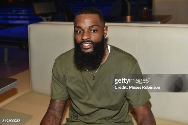 Player Justin Hardy attend the launch of the $500K fundraising campaign for the American Cancer Society on September 19, 2017 at Main Event in...