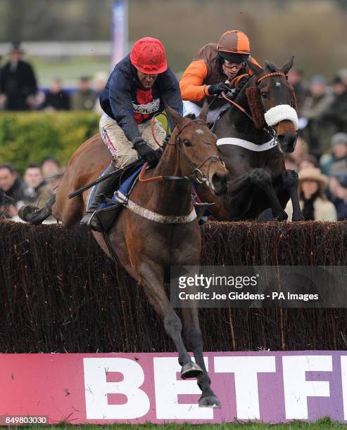 Bobs Worth ridden by Barry Geraghty goes on to win ahead of Long Run ridden by Sam Waley-Cohen in the Betfred Cheltenham Gold Cup Steeple Chase...