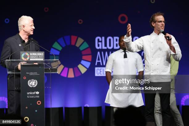 As world leaders gather in New York for the UN General Assembly director Richard Curtis and Co-owner of Blue Hill speak on stage at The Goalkeepers...