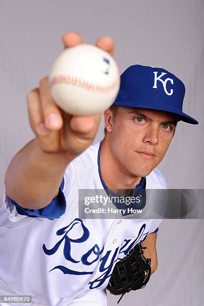 Zack Greinke of the Kansas City Royals poses during photo day at Surprise Stadium on February 22, 2009 in Surprise, Arizona.