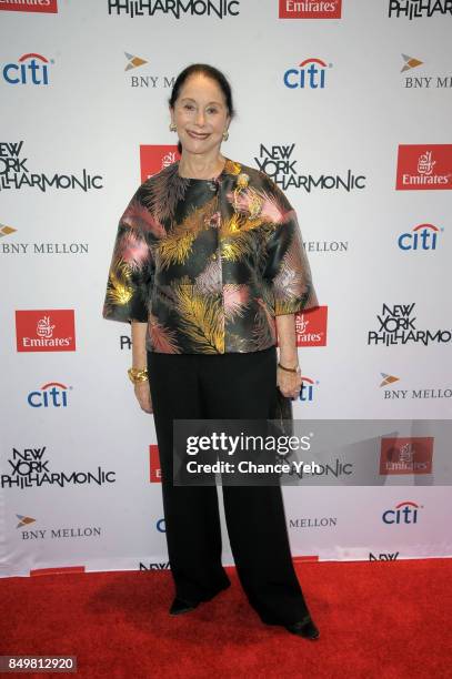 Joan Kahn attends New York Philharmonic 106 All-Stars: Opening Gala concert of New York's Orchestra at David Geffen Hall on September 19, 2017 in New...