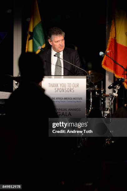 Chairman of the Board of Directors, Kosmos Energy Andrew Inglis speaks during The Africa-America Institute 33rd Annual Awards Gala at Mandarin...