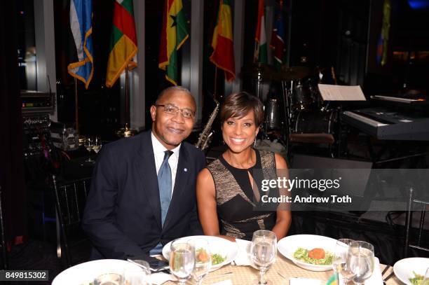 MCs Ben Dotsei Malor and Sade Baderinwa attend The Africa-America Institute 33rd Annual Awards Gala at Mandarin Oriental New York on September 19,...