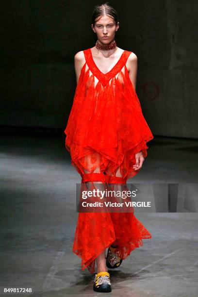 Model walks the runway at the Christopher Kane Ready to Wear Spring/Summer 2018 fashion show during London Fashion Week September 2017 on September...