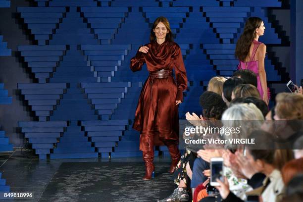 Fashion designer Roksanda Ilincic walks the runway at the Roksanda Ready to Wear Spring/Summer 2018 fashion show during London Fashion Week September...