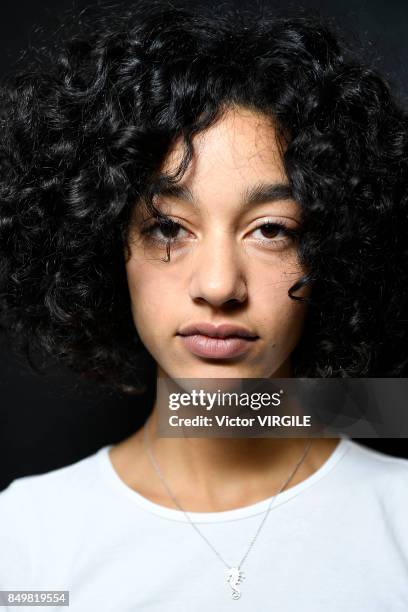 Model backstage at the Roksanda Ready to Wear Spring/Summer 2018 fashion show during London Fashion Week September 2017 on September 18, 2017 in...