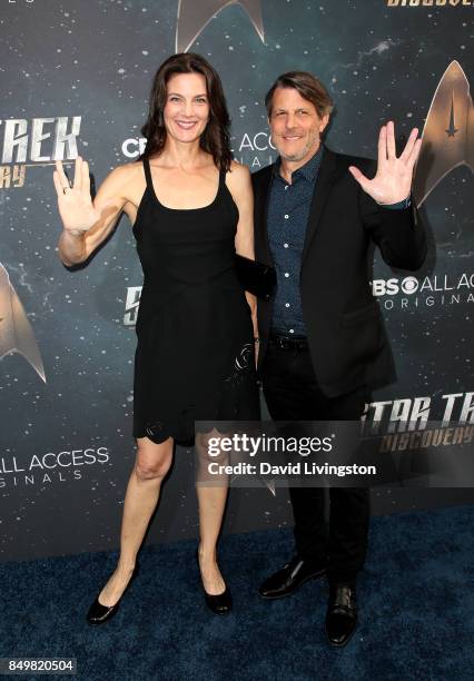 Actress Terry Farrell and director Adam Nimoy attend the premiere of CBS's "Star Trek: Discovery" at The Cinerama Dome on September 19, 2017 in Los...