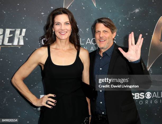 Actress Terry Farrell and director Adam Nimoy attend the premiere of CBS's "Star Trek: Discovery" at The Cinerama Dome on September 19, 2017 in Los...