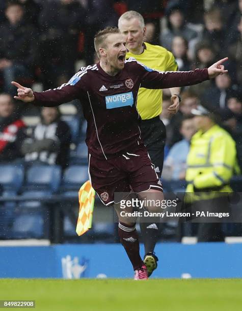 Heart's Ryan Stevenson celebrates his goal during the Scottish Communities League Cup Final at Hampden Park, Glasgow.