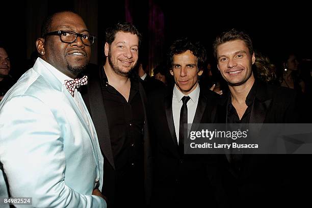 Persoanlity Randy Jackson, comedian Jeffrey Ross, actor Ben Stiller and TV persoanlity Ryan Seacrest attend the 17th Annual Elton John AIDS...