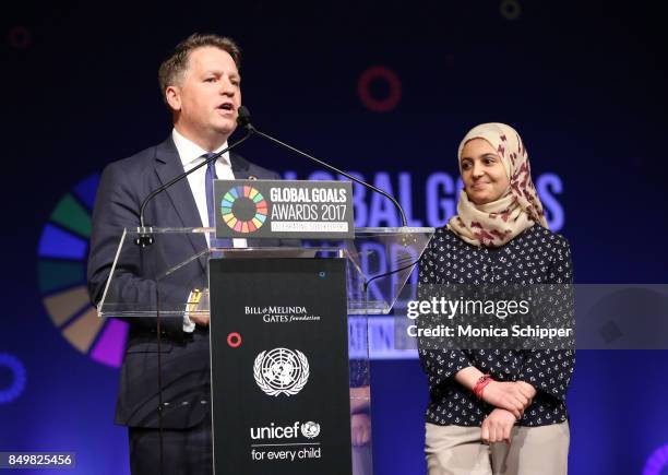 As world leaders gather in New York for the UN General Assembly activist Muzoon Almellehan and Justin Forsyth speak on stage at The Goalkeepers...