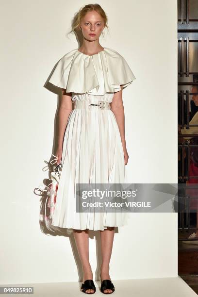 Model poses at the Huishan Zhang Ready to Wear Spring/Summer 2018 presentation during London Fashion Week September 2017 on September 18, 2017 in...