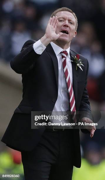 Heart's manager Gary Locke during the Scottish Communities League Cup Final at Hampden Park, Glasgow.