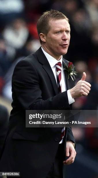 Heart's manager Gary Locke during the Scottish Communities League Cup Final at Hampden Park, Glasgow.