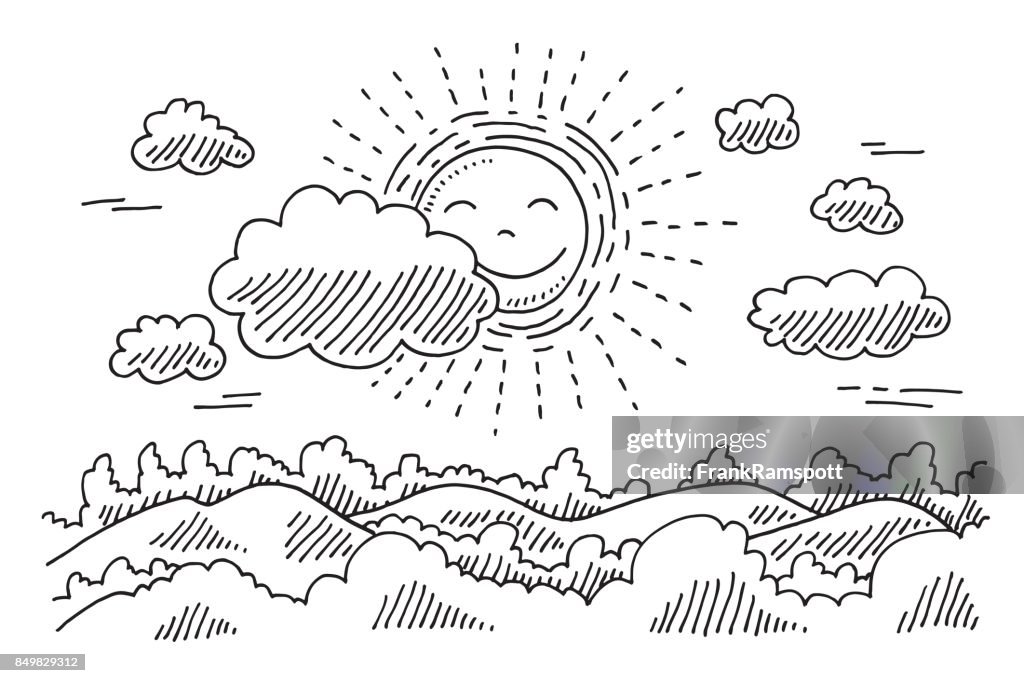 Comforable Sun Calm Landscape Drawing