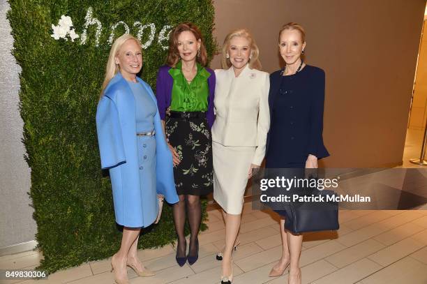 Karen LeFrak, Margo Langenberg, Audrey Gruss and Stephanie Krieger attend Audrey Gruss & Marc Metrick Host hope Fragrance Luncheon at Cafe SFA - Saks...