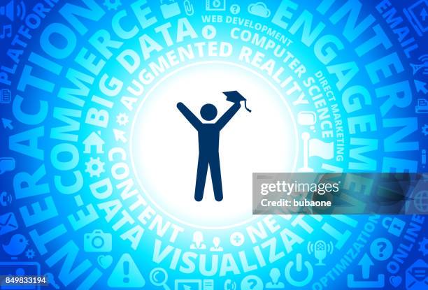 graduated icon on internet modern technology words background - person checking email stock illustrations