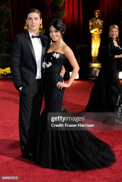 Actors Zac Efron and Vanessa Hudgens arrive at the 81st Annual Academy Awards held at Kodak Theatre on February 22, 2009 in Los Angeles, California.