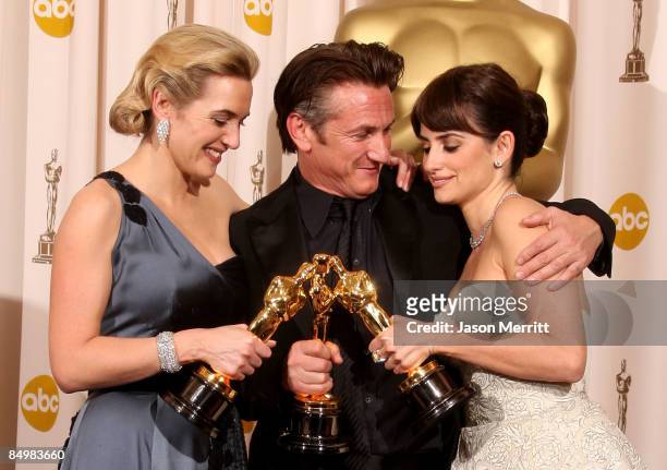 Actress Kate Winslet, winner Best Actress for "The Reader;" actor Sean Penn, winner Best Actor for "Milk;" and actress Penelope Cruz, winner Best...