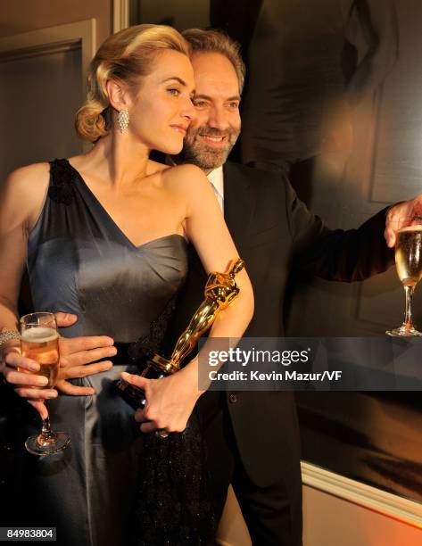 Actress Kate Winslet and Sam Mendes attends the 2009 Vanity Fair Oscar party hosted by Graydon Carter at the Sunset Tower Hotel on February 22, 2009...