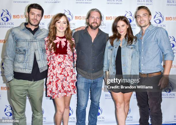 From L-R: Actors Adam Brody, Ahna O'Reilly, Zachary Knighton, Heidi Heaslet, and actor / director / writer Joey Kern attend the premier of Blue Fox...