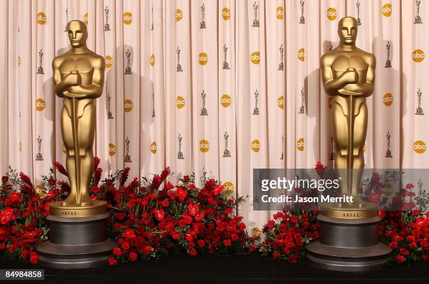 Oscar statue's are displayed in the press room at the 81st Annual Academy Awards held at Kodak Theatre on February 22, 2009 in Los Angeles,...