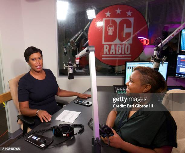 Mayor of the District of Columbia Muriel Bowser does radio promotions at the Launch of DC Radio on September 19, 2017 in Washington, DC.