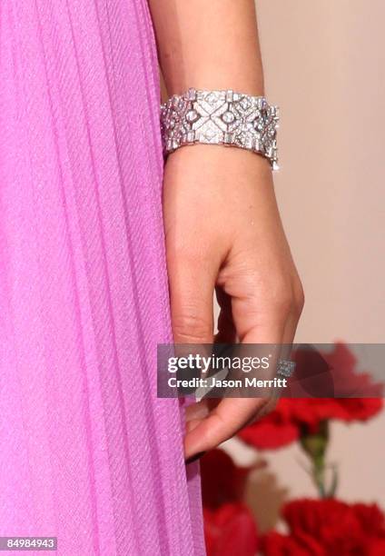 Detailed picture of the bracelet of actress Natalie Portman in the press room at the 81st Annual Academy Awards held at Kodak Theatre on February 22,...