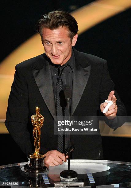 Actor Sean Penn accepts his Best Actor award for "Milk" during the 81st Annual Academy Awards held at Kodak Theatre on February 22, 2009 in Los...