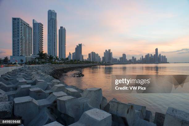 Skyline, Panama City, Panama, Central America. Cinta Costera Pacific Ocean Coastal Beltway Bahia de Panama linear park seawall skyline skyscraper...