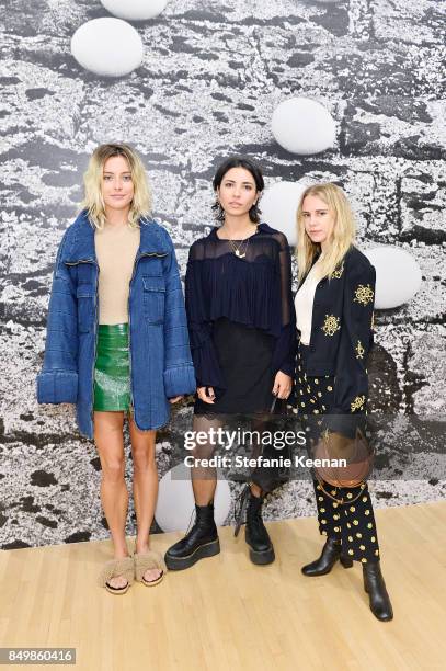 Chloe Norgaard; Olivia Rosenberg and Courtney Trop attend Chloe x MOCA Dinner at MOCA Grand Avenue on September 19, 2017 in Los Angeles, California.