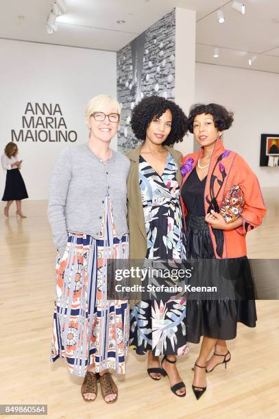 Helen Molesworth, Onye Anyanwu and Karon Davis attend Chloe x MOCA Dinner at MOCA Grand Avenue on September 19, 2017 in Los Angeles, California.