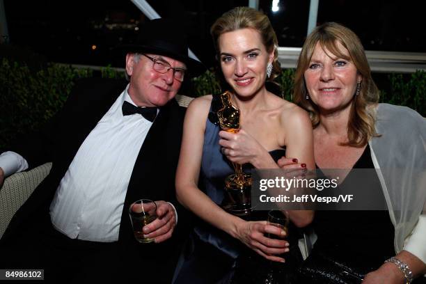Kate Winslet with her father Roger Winslet and mother Sally Bridges-Winslet attend the 2009 Vanity Fair Oscar party hosted by Graydon Carter at the...