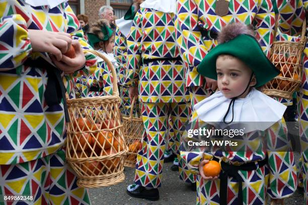 Belgium, carnaval of Binche. UNESCO World Heritage Parade Festival. Belgium, Walloon Municipality, province of Hainaut, village of Binche.