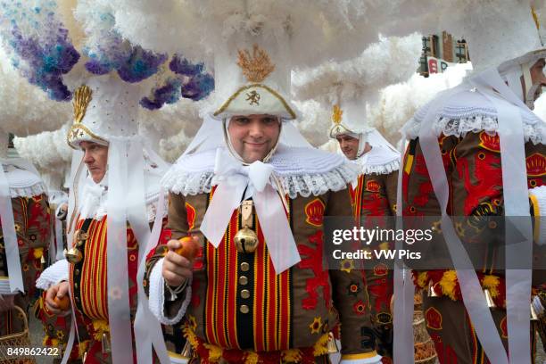 Belgium, carnaval of Binche. UNESCO World Heritage Parade Festival. Belgium, Walloon Municipality, province of Hainaut, village of Binche.
