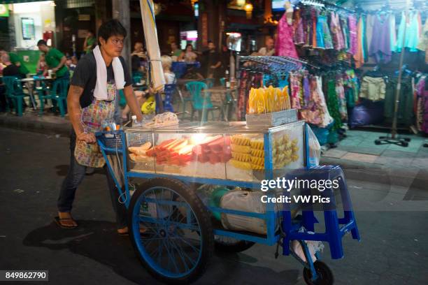 Fruit store street stall, Khao San Road, Bangkok, Thailand. Khaosan Road or Khao San Road is a short street in central Bangkok, Thailand. It is in...