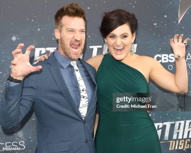 Mary Chieffo and Kenneth Mitchell attend the Los Angeles premiere of CBS's "Star Trek: Discovery" held at The Cinerama Dome on September 19, 2017 in...