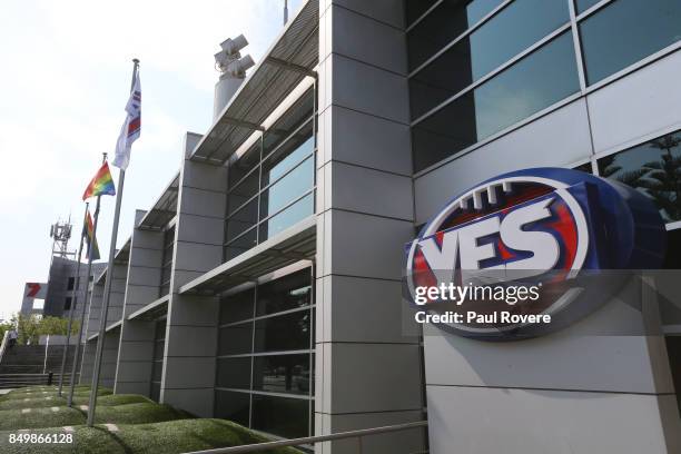 General view of the temporarily replaced AFL logo at AFL House on September 20, 2017 in Melbourne, Australia. The AFL has shown its support for...