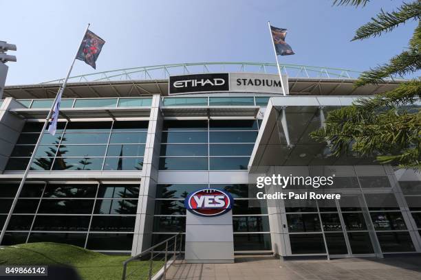 General view of the temporarily replaced AFL logo at AFL House on September 20, 2017 in Melbourne, Australia. The AFL has shown its support for...