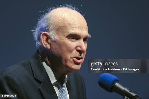 Vince Cable, Secretary of State for Business, Innovation and Skills talks during the Federation of Small Businesses Conference 2013 at The Curve,...