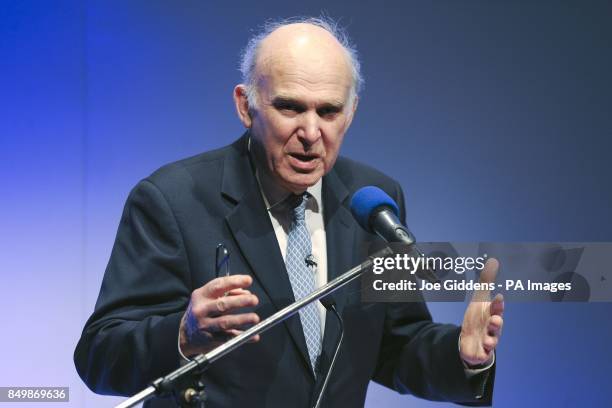 Vince Cable, Secretary of State for Business, Innovation and Skills talks during the Federation of Small Businesses Conference 2013 at The Curve,...