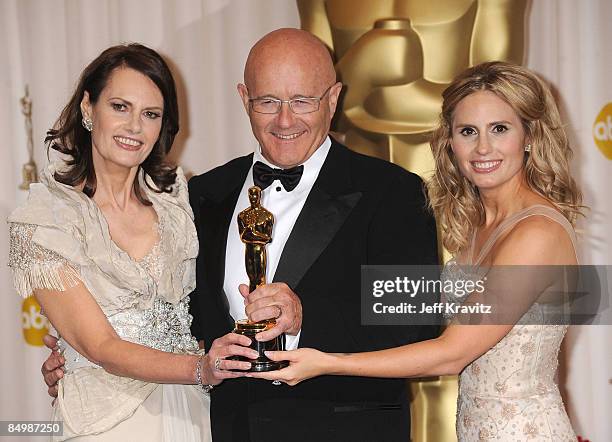 The family of Heath Ledger, mother Sally Ledger, father Kim Ledger, and sister Kate Ledger poses in the 81st Annual Academy Awards press room held at...