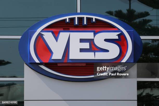 General view of the temporarily replaced AFL logo at AFL House on September 20, 2017 in Melbourne, Australia. The AFL has shown its support for...