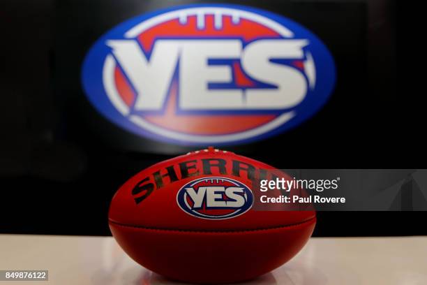 General view of the temporarily replaced AFL logo at AFL House on September 20, 2017 in Melbourne, Australia. The AFL has shown its support for...