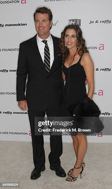 Actor Chris O'Donnell and wife Caroline Fentress arrive at the 17th Annual Elton John AIDS Foundation's Academy Award Viewing Party held at the...