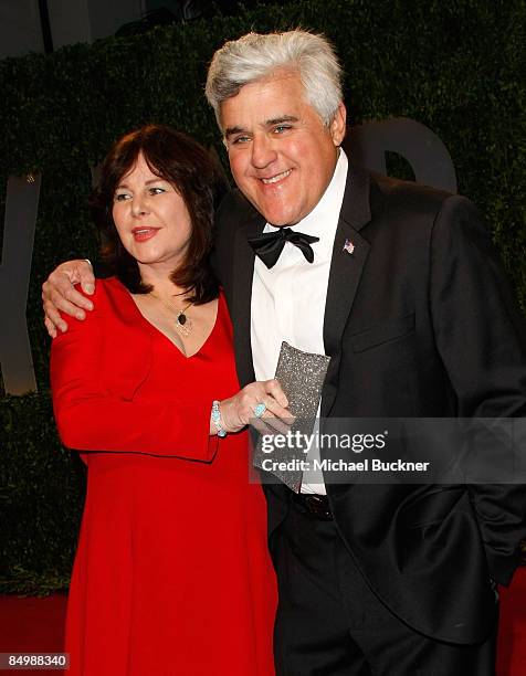 Comedian Jay Leno and wife Mavis Nicholson arrive at the 2009 Vanity Fair Oscar Party hosted by Graydon Carter held at the Sunset Tower on February...