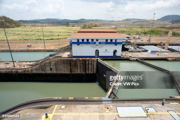 Gatun Lock in the Panama Canal December 1999 before United States returned sovereignty to Panama. The Panama Canal locks is a lock system that lifts...